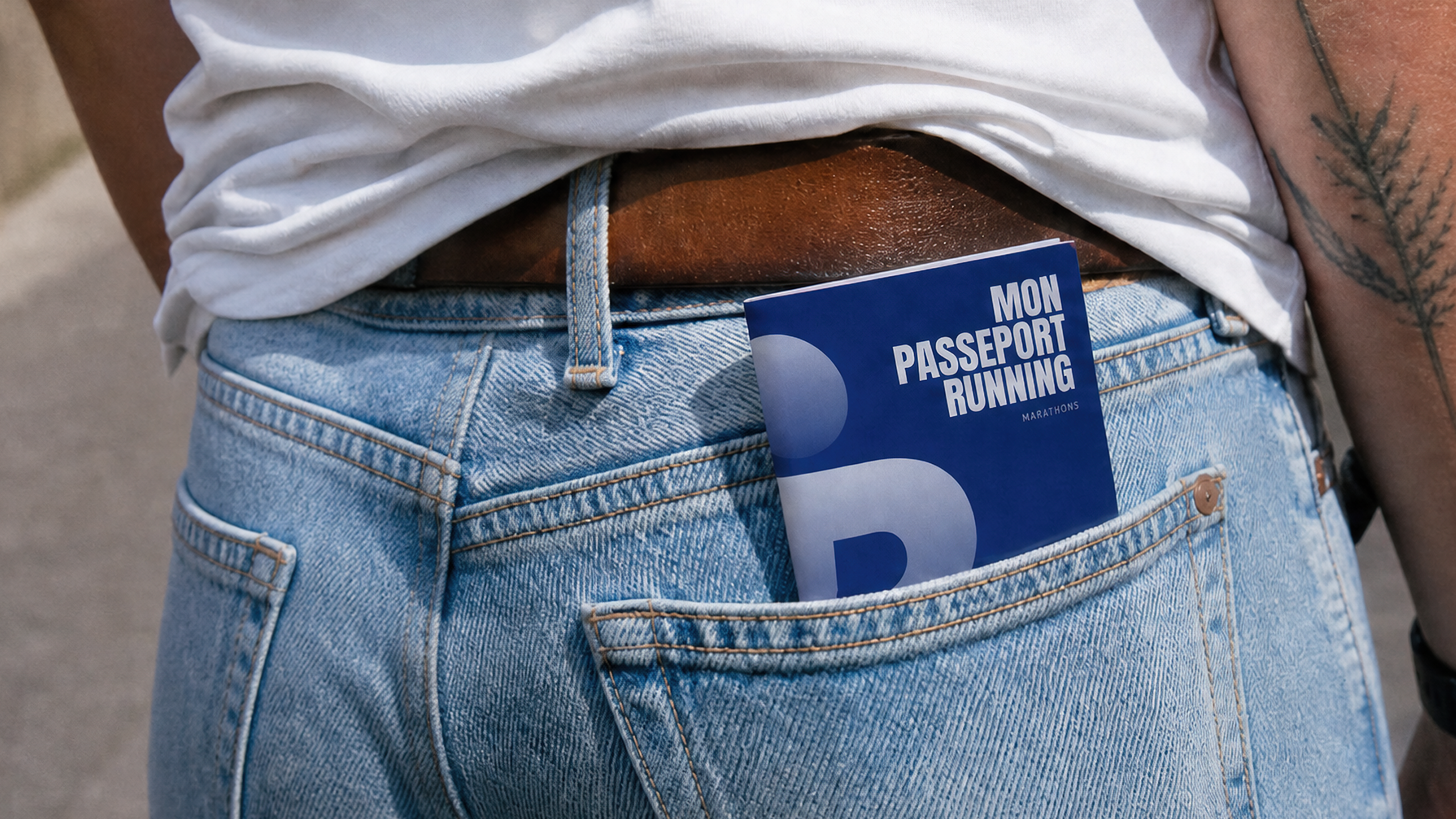 Passeport Running glissé dans la poche arrière d'un jean